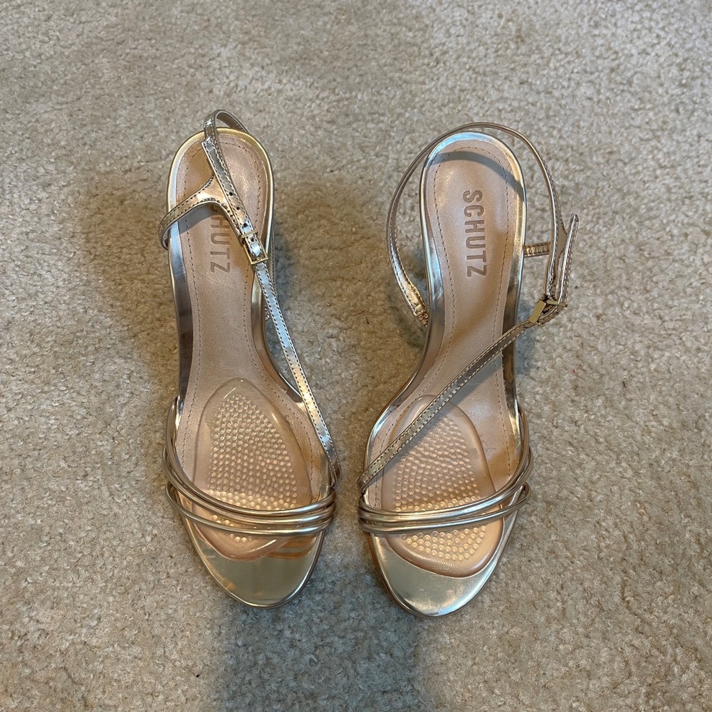 SCHUTZ Rose Gold Strappy Slingback Heels